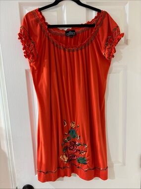 Angie Orange Embroidered Neckline Tunic